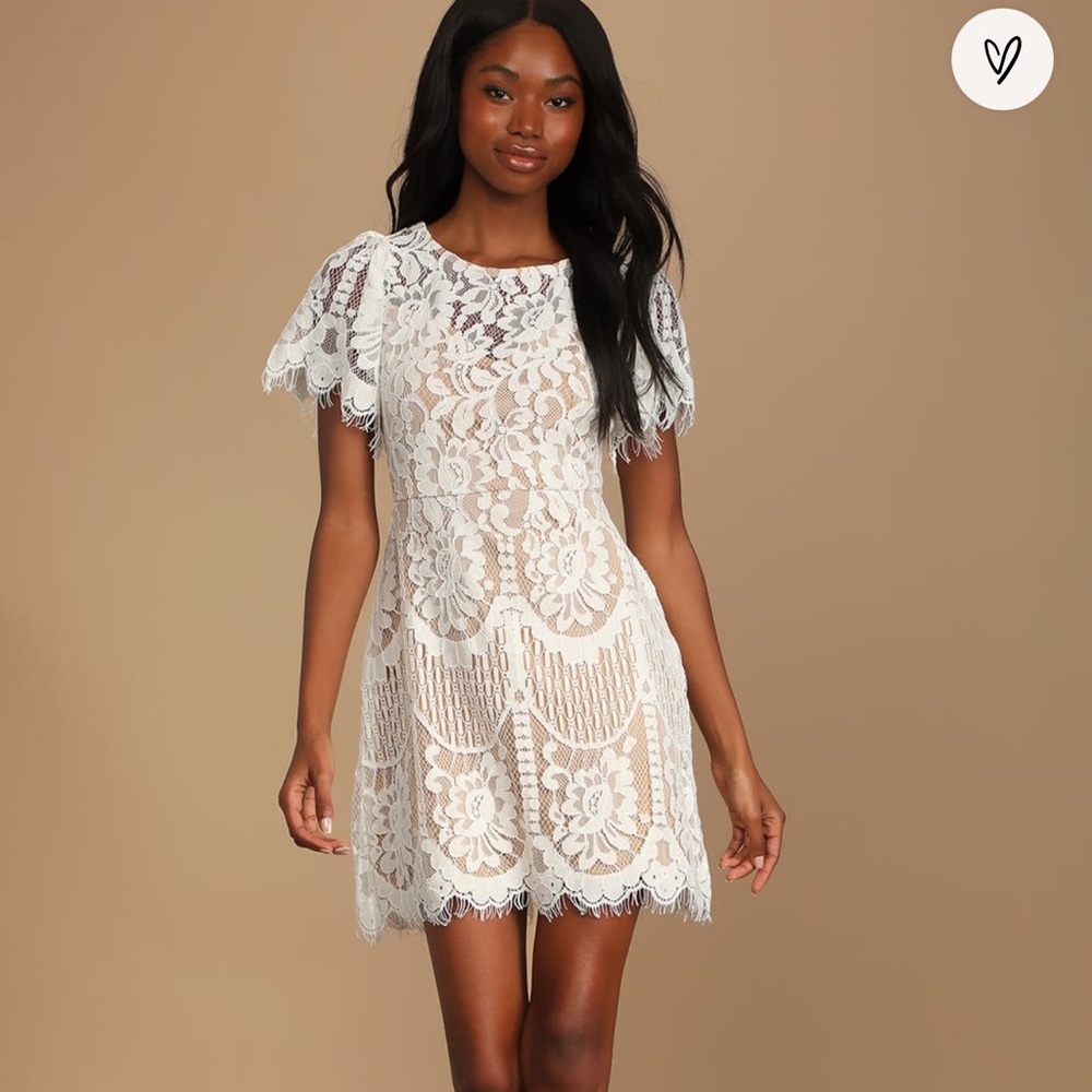 Lulu’s Pearson White Lace short sleeve dress, size L